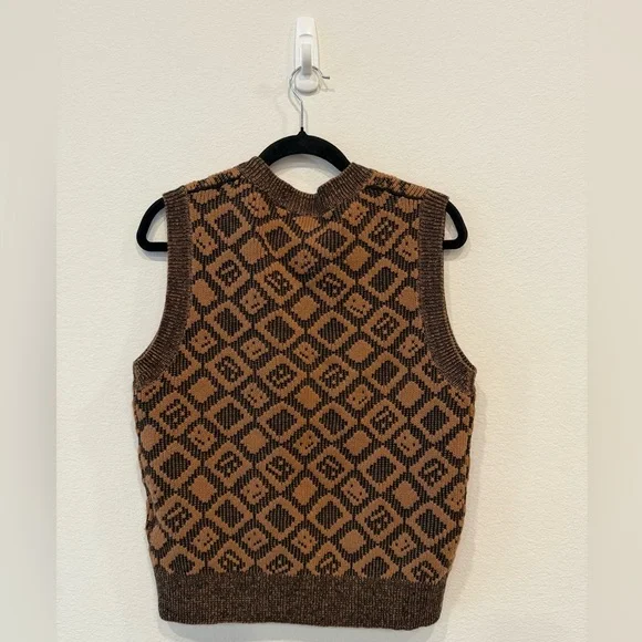 Acne Brown Patterned V-Neck Sweater Vest